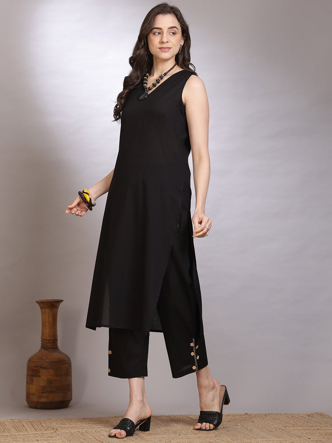 Dyed Pure Cotton Straight Kurta Set With Dupatta