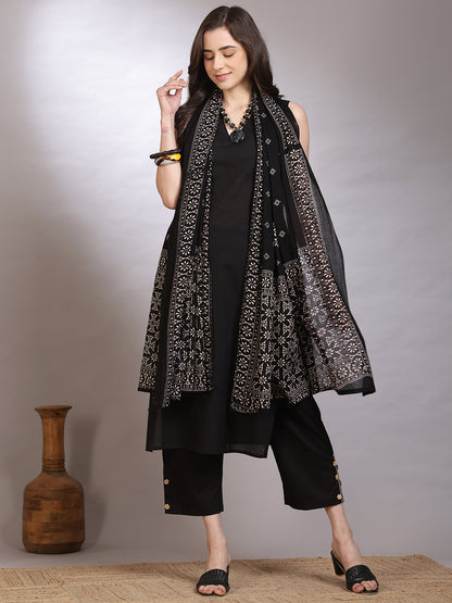 Dyed Pure Cotton Straight Kurta Set With Dupatta