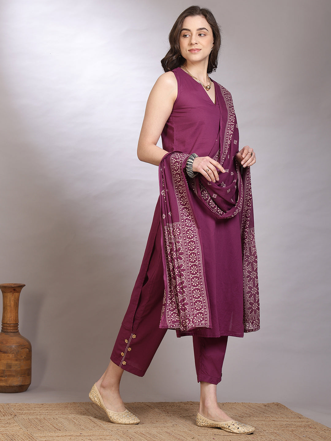 Dyed Pure Cotton Straight Kurta Set With Dupatta