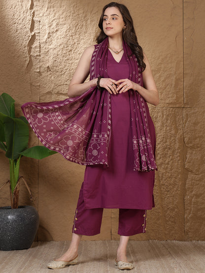 Dyed Pure Cotton Straight Kurta Set With Dupatta