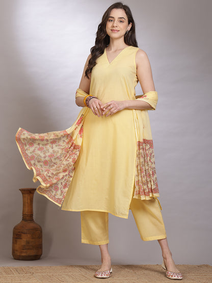 Dyed Pure Cotton Straight Kurta Set With Dupatta
