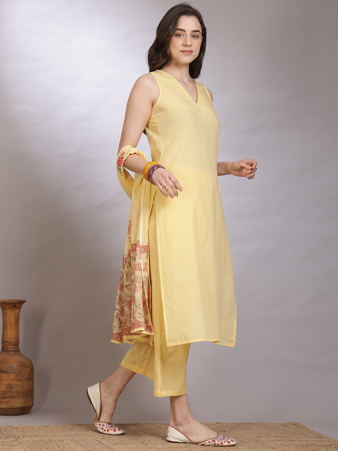 Dyed Pure Cotton Straight Kurta Set With Dupatta