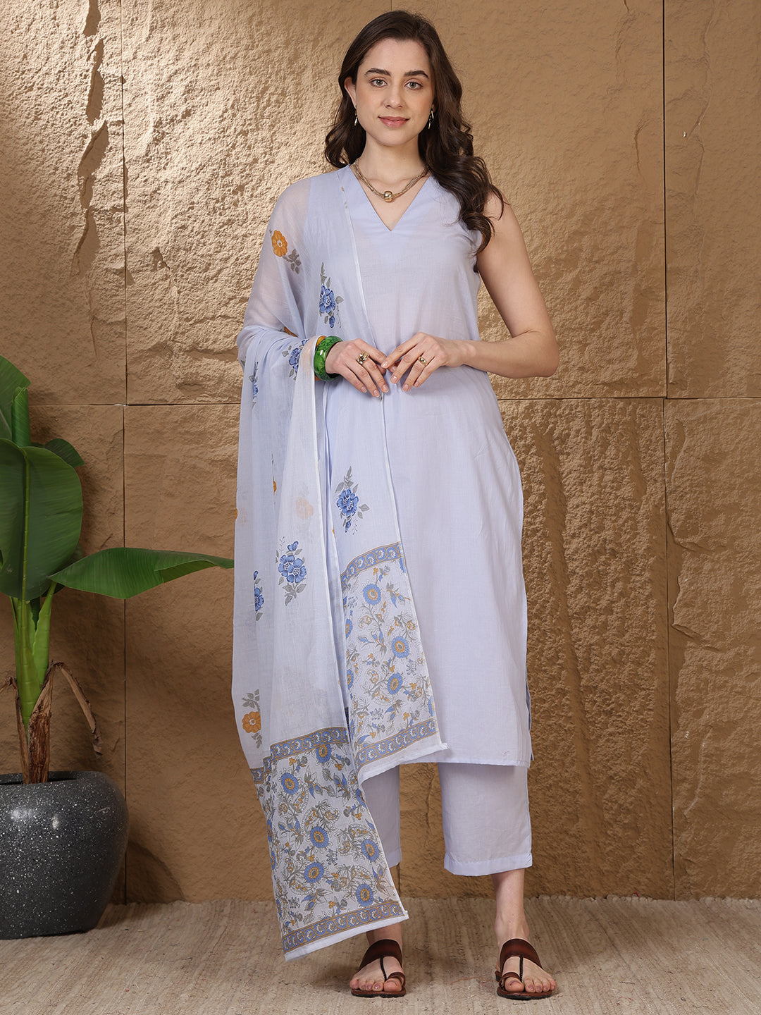 Dyed Pure Cotton Straight Kurta Set With Dupatta