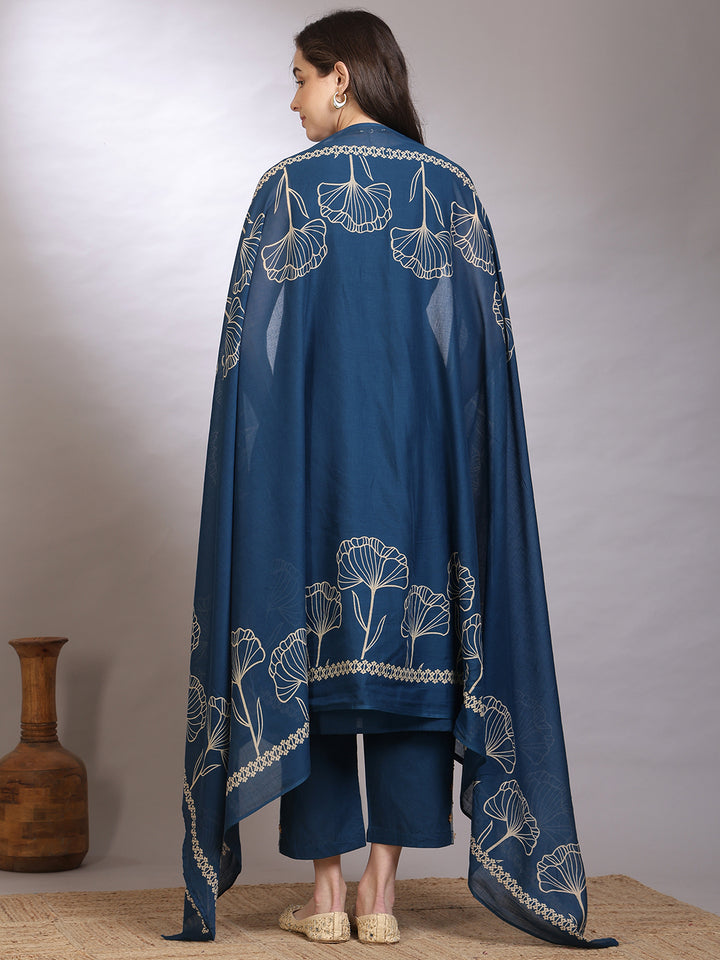 Dyed Pure Cotton Straight Kurta Set With Dupatta