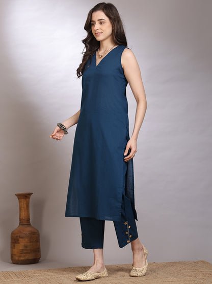 Dyed Pure Cotton Straight Kurta Set With Dupatta