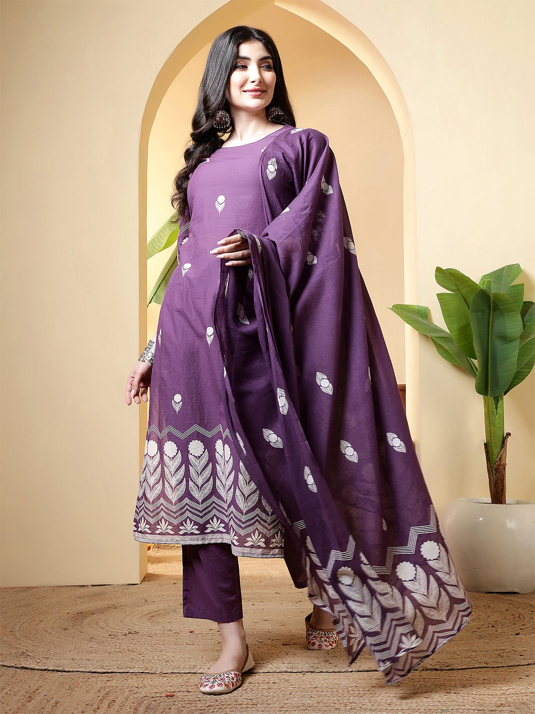 Printed Pure Cotton Straight Kurta Set With Dupatta