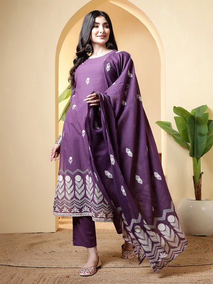 Printed Pure Cotton Straight Kurta Set With Dupatta