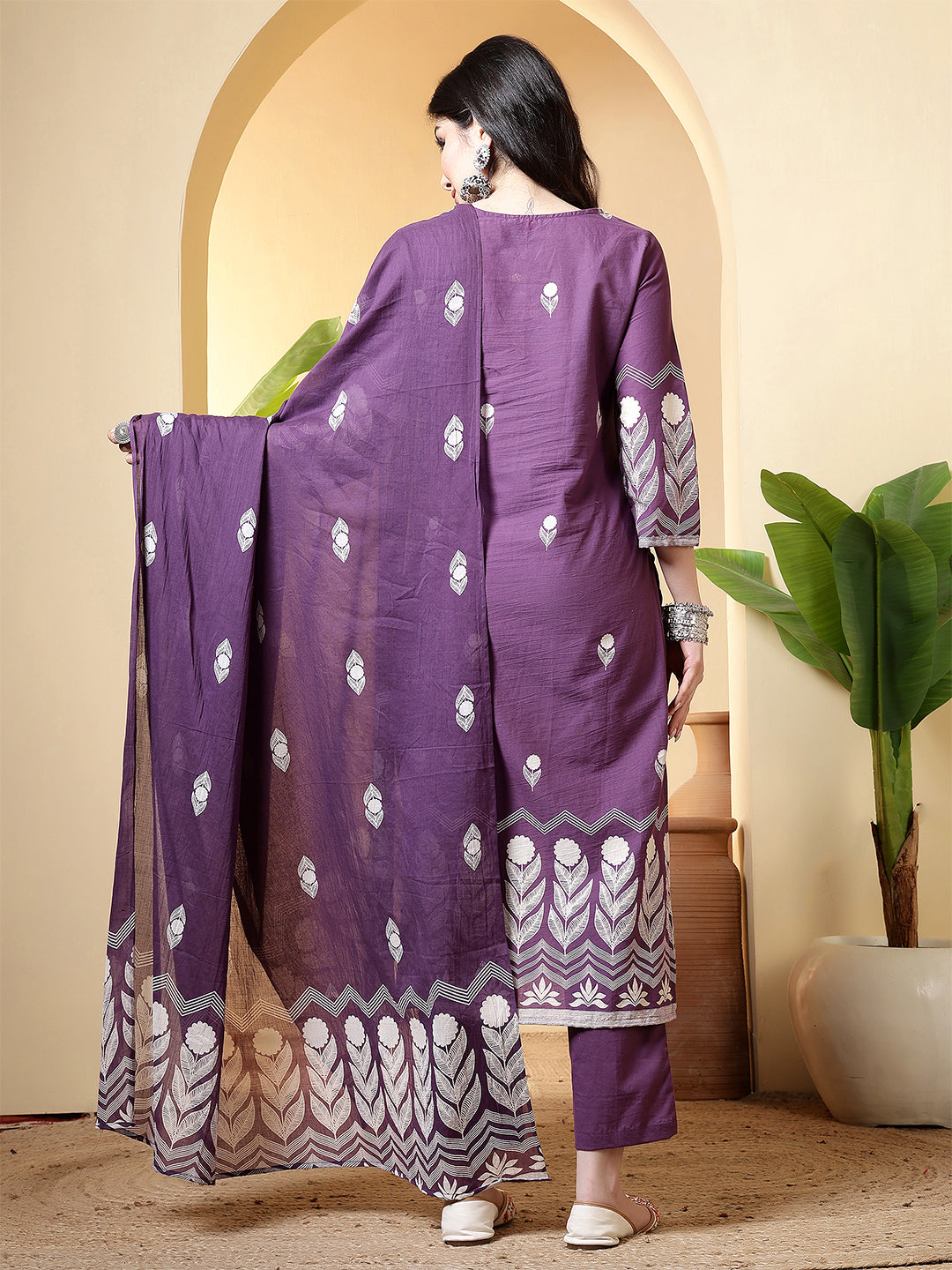 Printed Pure Cotton Straight Kurta Set With Dupatta
