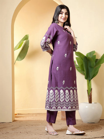 Printed Pure Cotton Straight Kurta Set With Dupatta