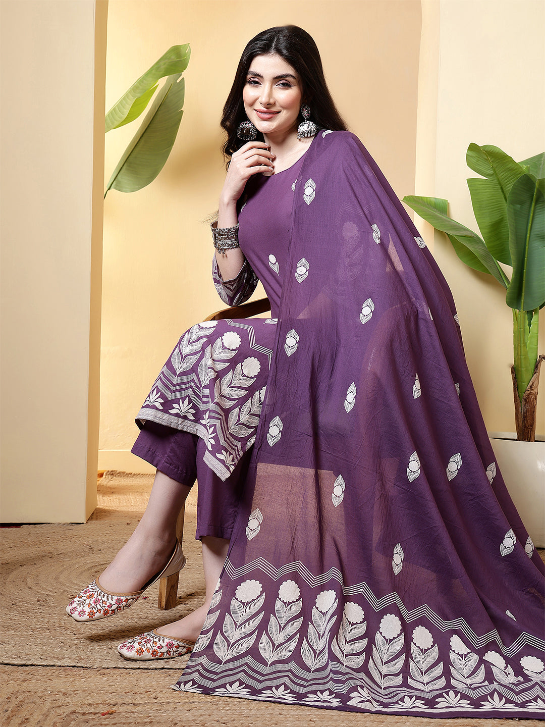 Printed Pure Cotton Straight Kurta Set With Dupatta
