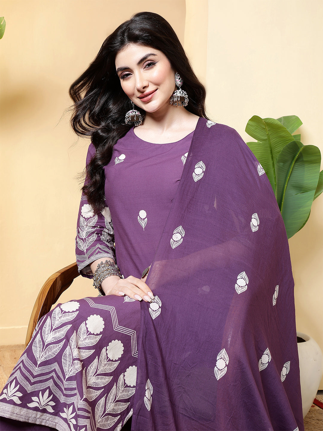 Printed Pure Cotton Straight Kurta Set With Dupatta