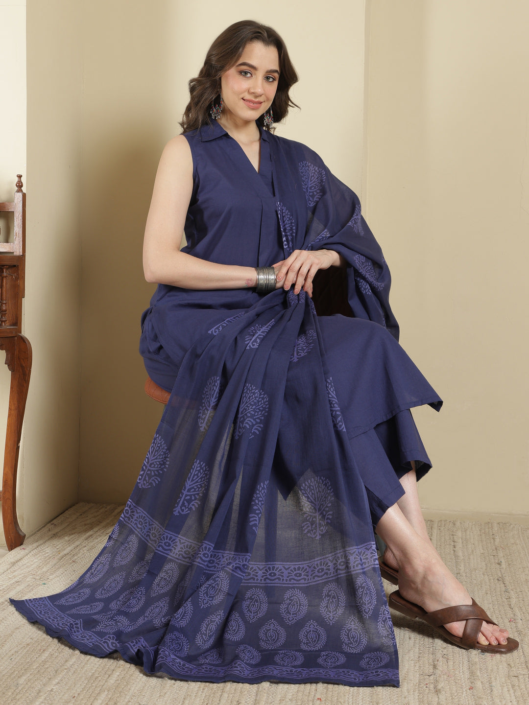Dyed Pure Cotton Straight Kurta Set With Dupatta