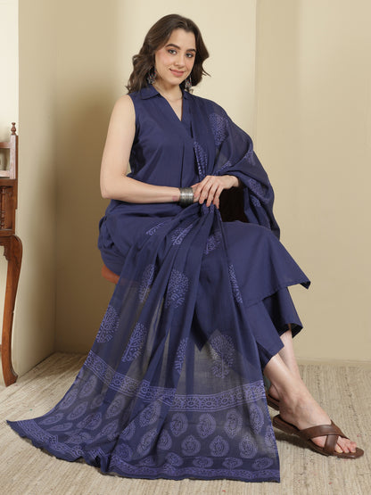 Dyed Pure Cotton Straight Kurta Set With Dupatta
