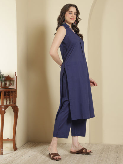 Dyed Pure Cotton Straight Kurta Set With Dupatta