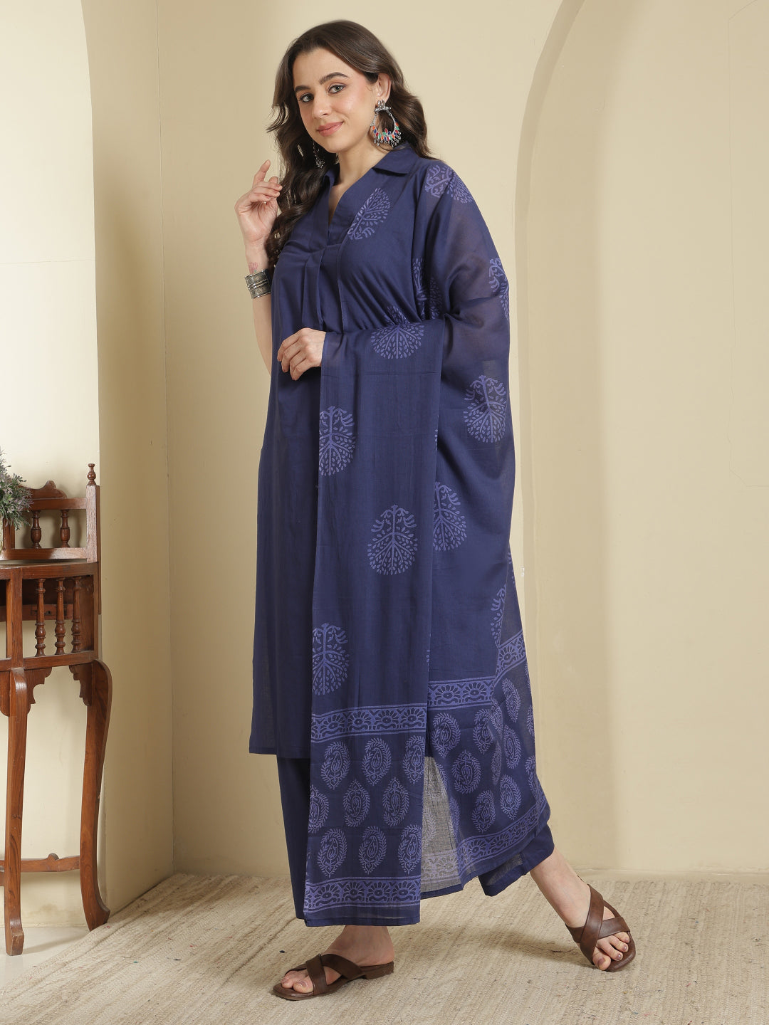 Dyed Pure Cotton Straight Kurta Set With Dupatta