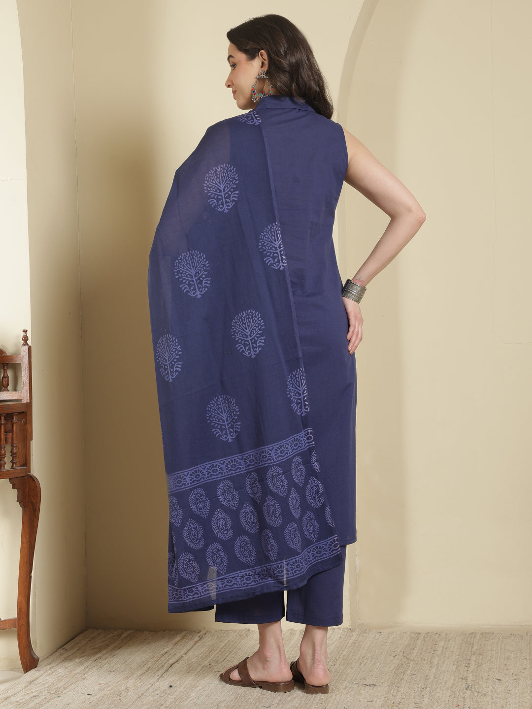 Dyed Pure Cotton Straight Kurta Set With Dupatta