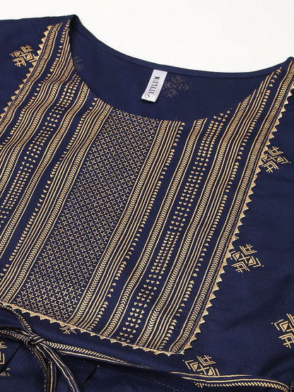 Women Gold Printed Rayon Flared Kurta (Pre-Order)
