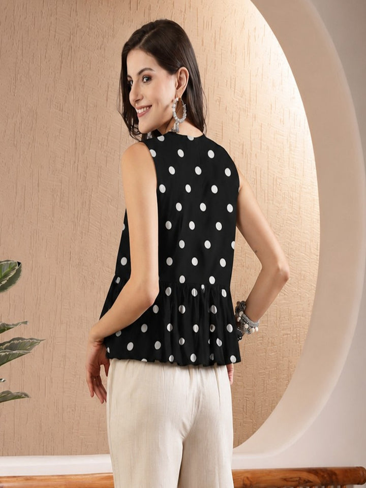 Polka Dots Printed Rayon Peplum Top