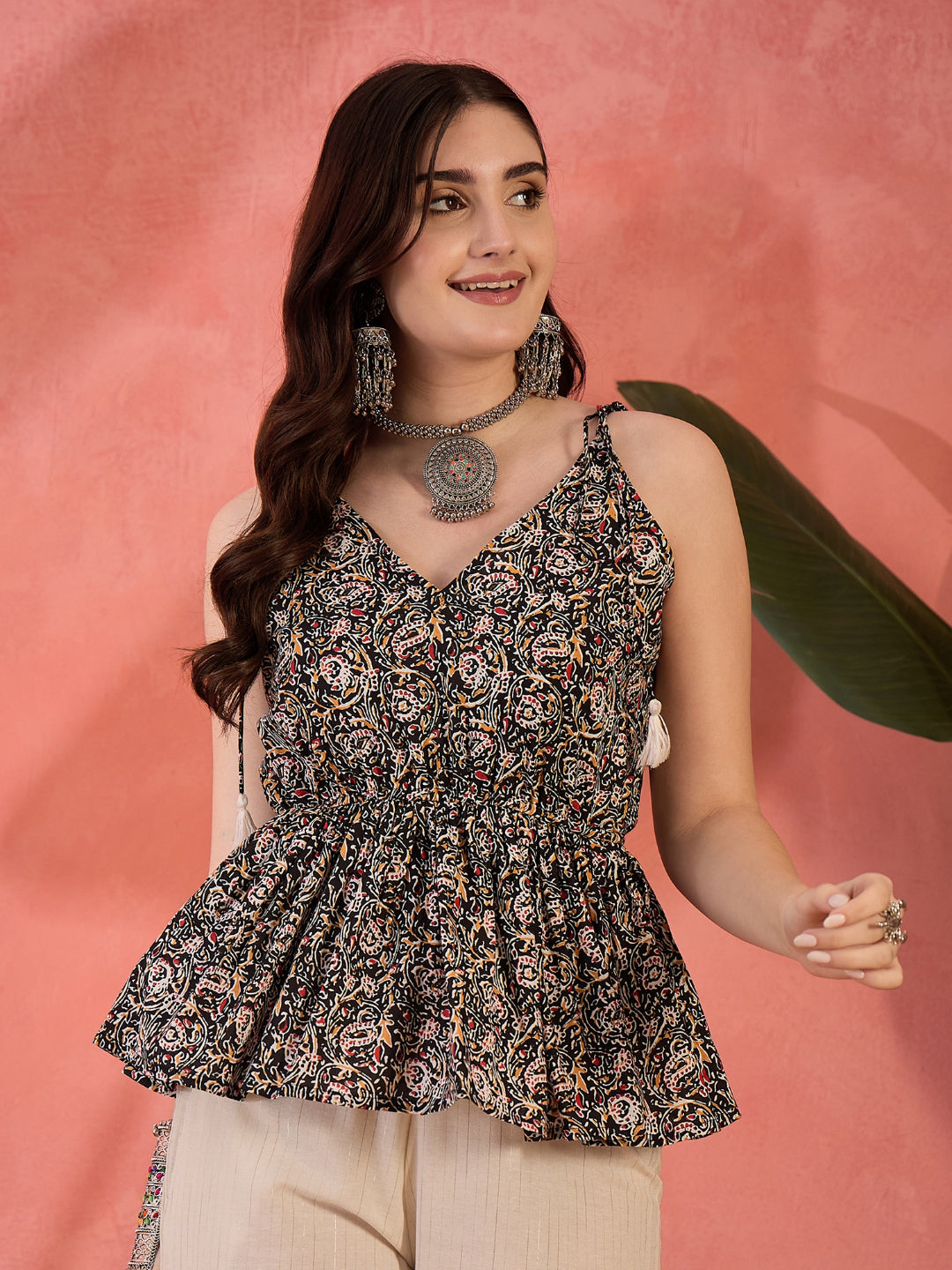 Floral Printed Cotton Short Peplum Top