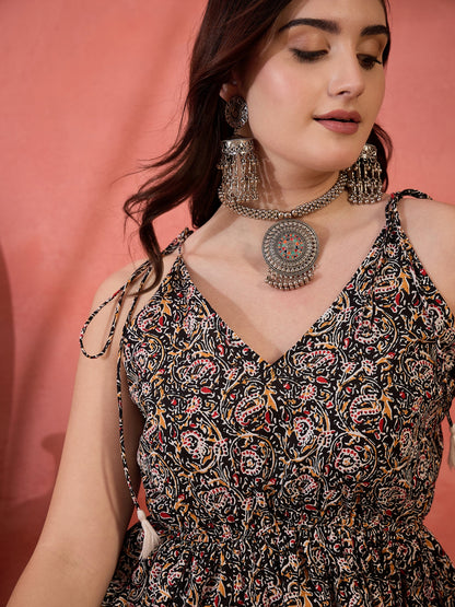 Floral Printed Cotton Short Peplum Top