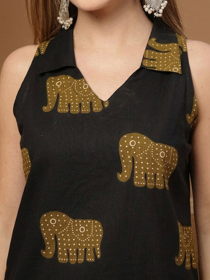 Animal Printed Cotton Straight Top