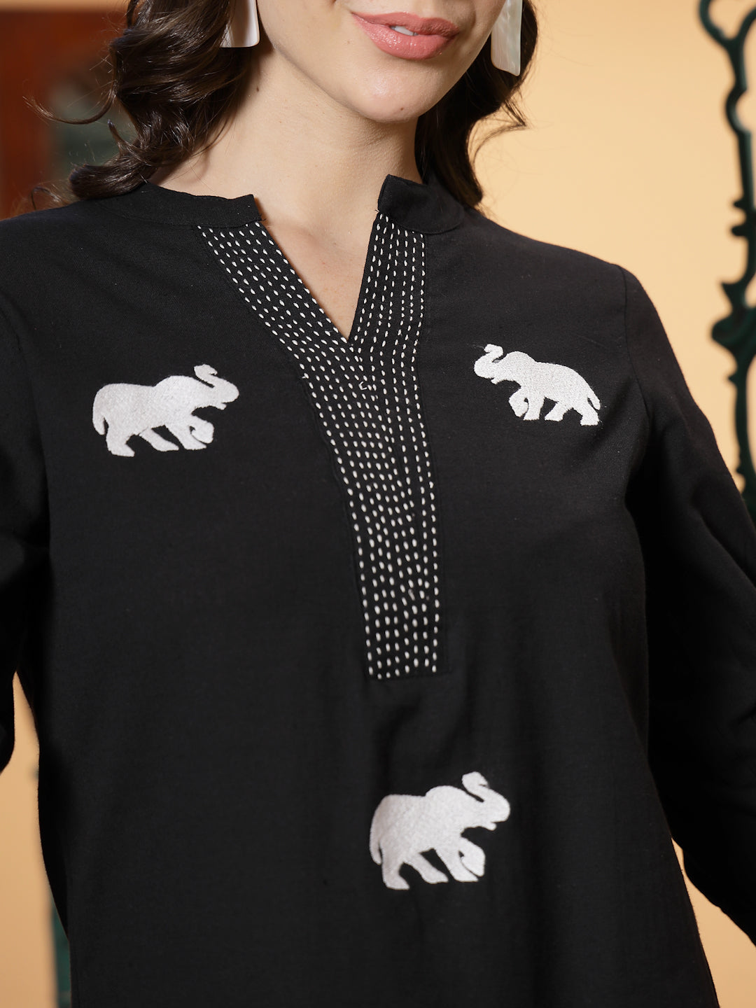 Black Solid Cotton Flex Top