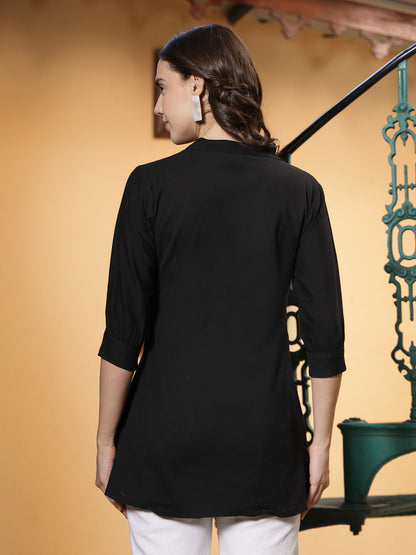 Black Solid Cotton Flex Top