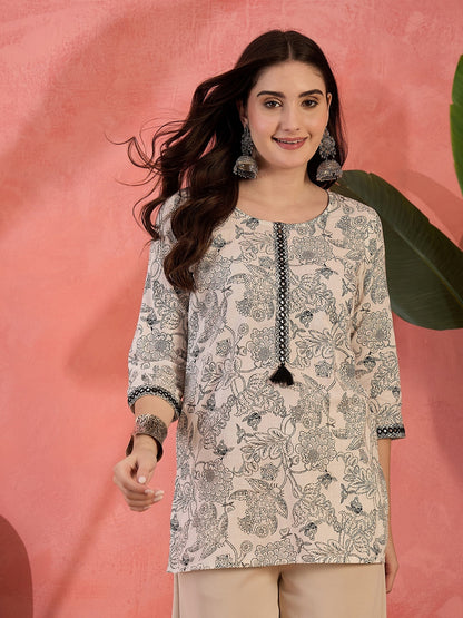 Black Floral Printed Cotton Straight Top (Pre-Order)