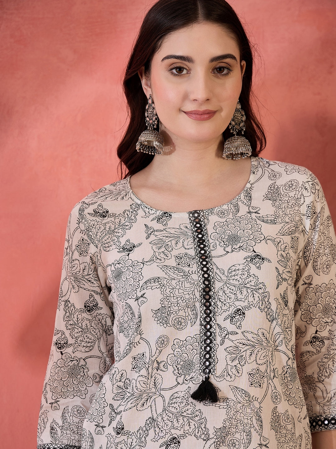 Black Floral Printed Cotton Straight Top (Pre-Order)
