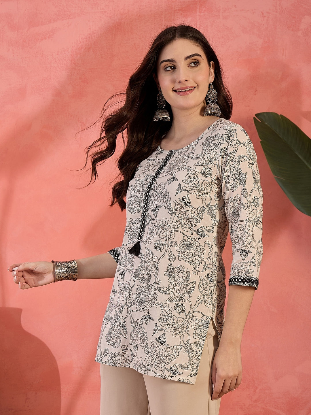 Black Floral Printed Cotton Straight Top (Pre-Order)