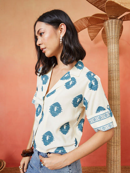 Women's Ikkat Printed Cotton Shirt Style Top