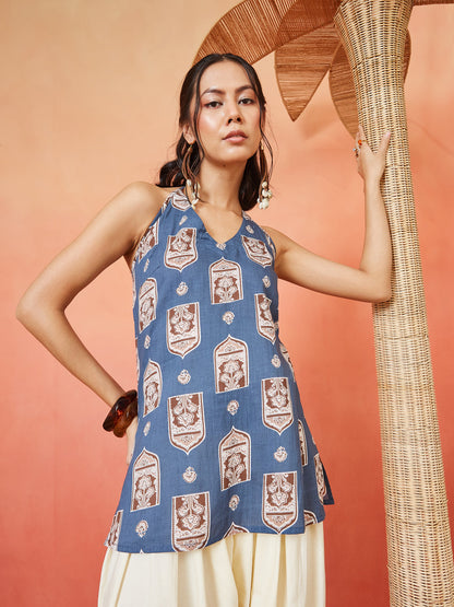 Women's Ethnic Printed Cotton Straight Top