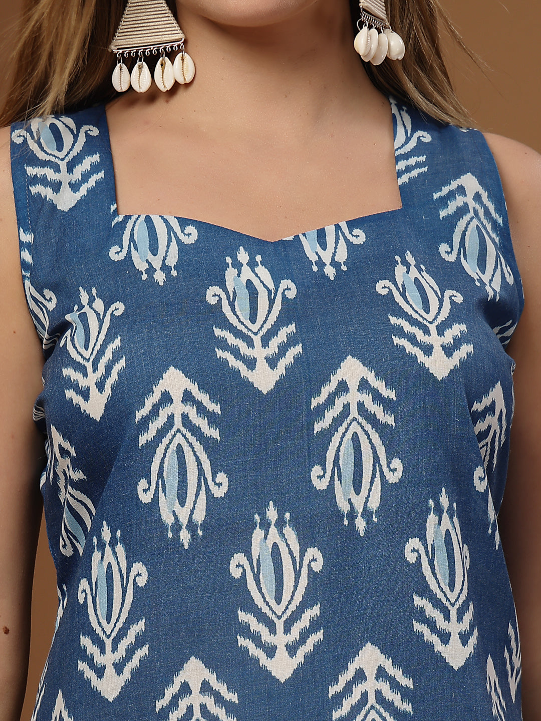 Ikkat Printed Cotton Blend Straight Top