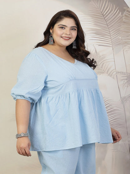 Plus Size Women Self Woven Kantha Cotton Top