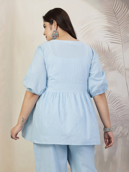 Plus Size Women Self Woven Kantha Cotton Top