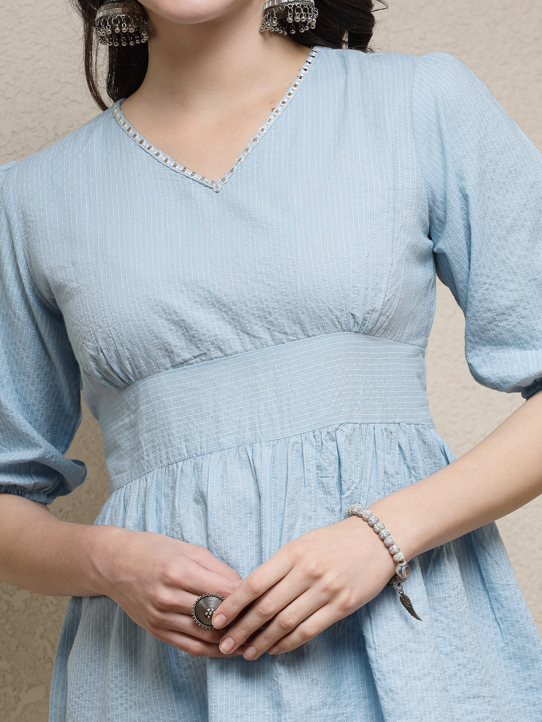 Self Woven Kantha Cotton Peplum Top