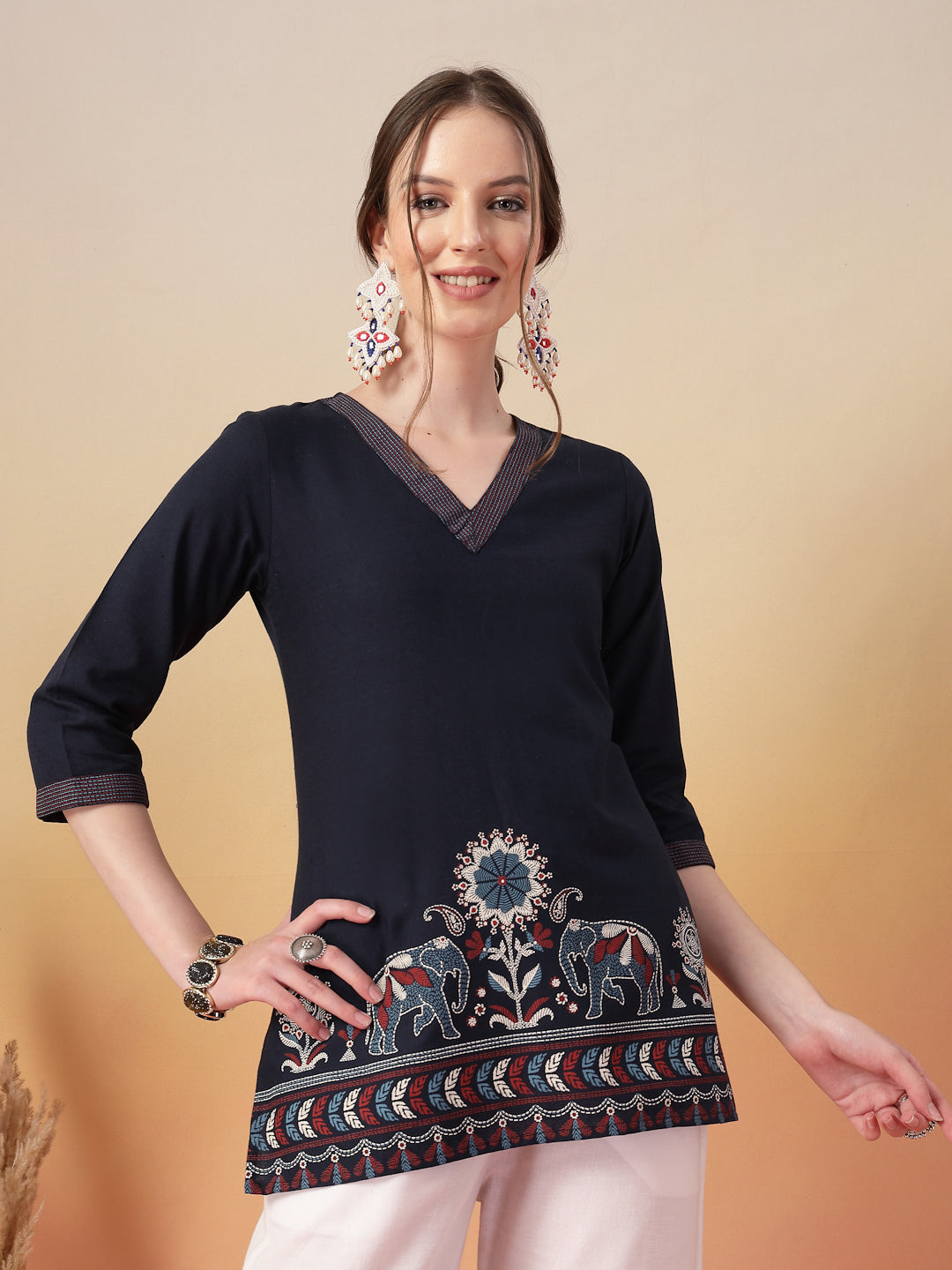 Blue Printed Cotton Flex Top