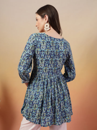 Blue Printed Rayon Top
