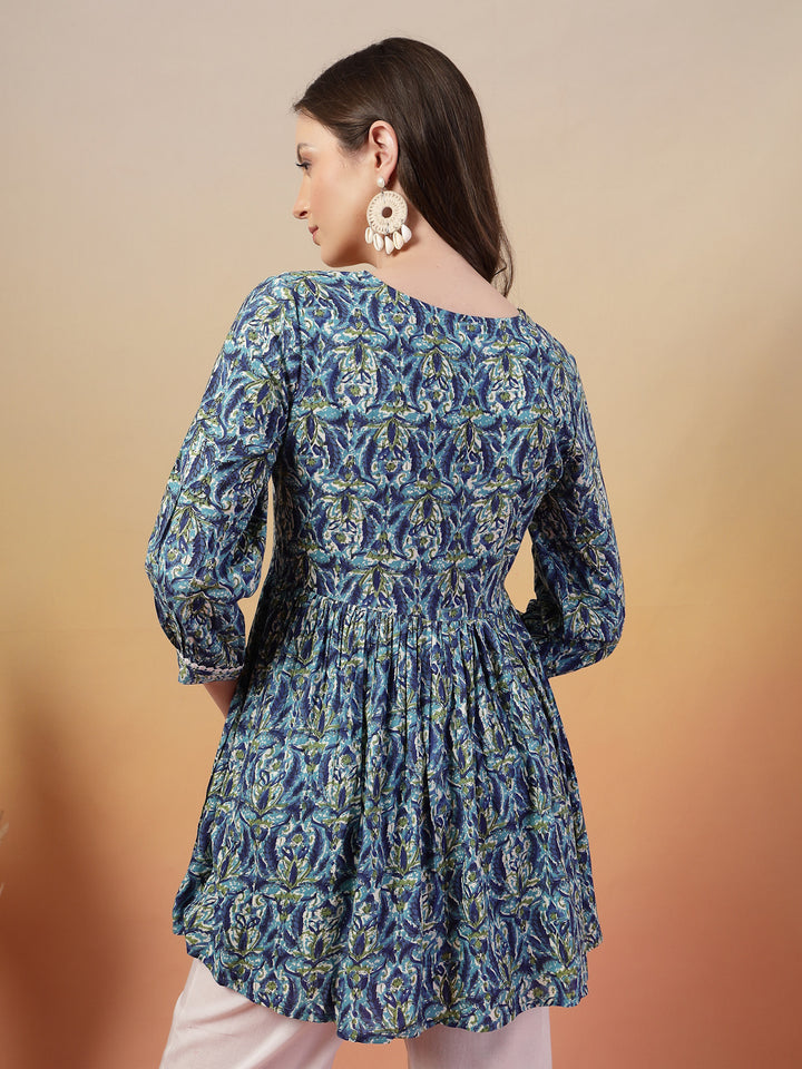 Blue Printed Rayon Top