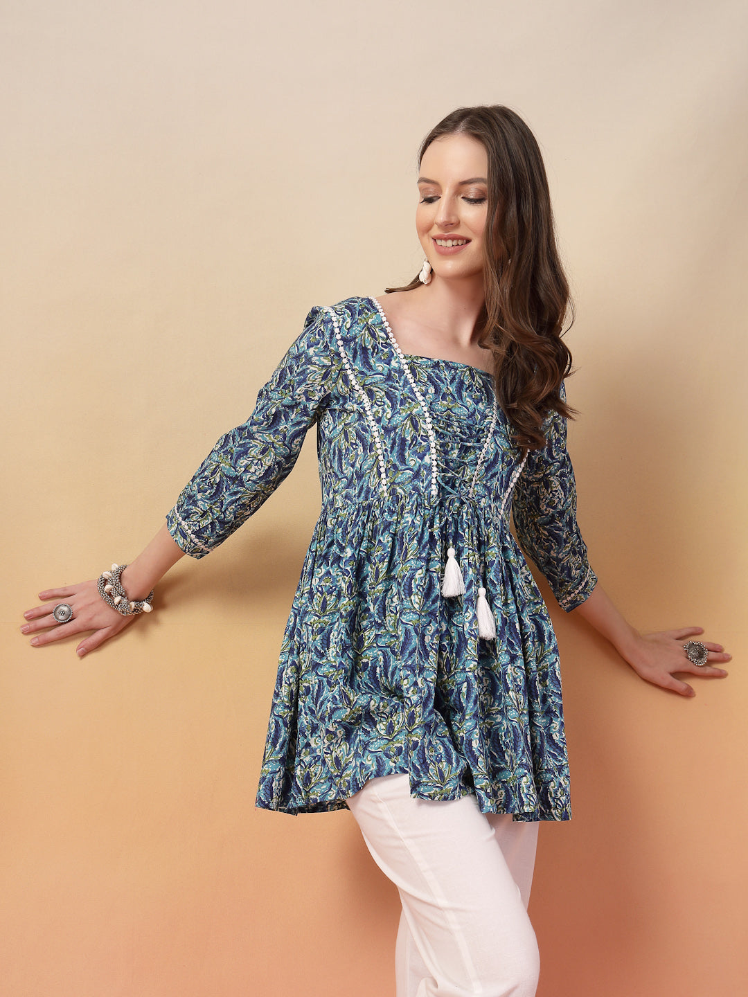 Blue Printed Rayon Top