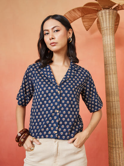 Women's Floral Printed Cotton Shirt Style Top