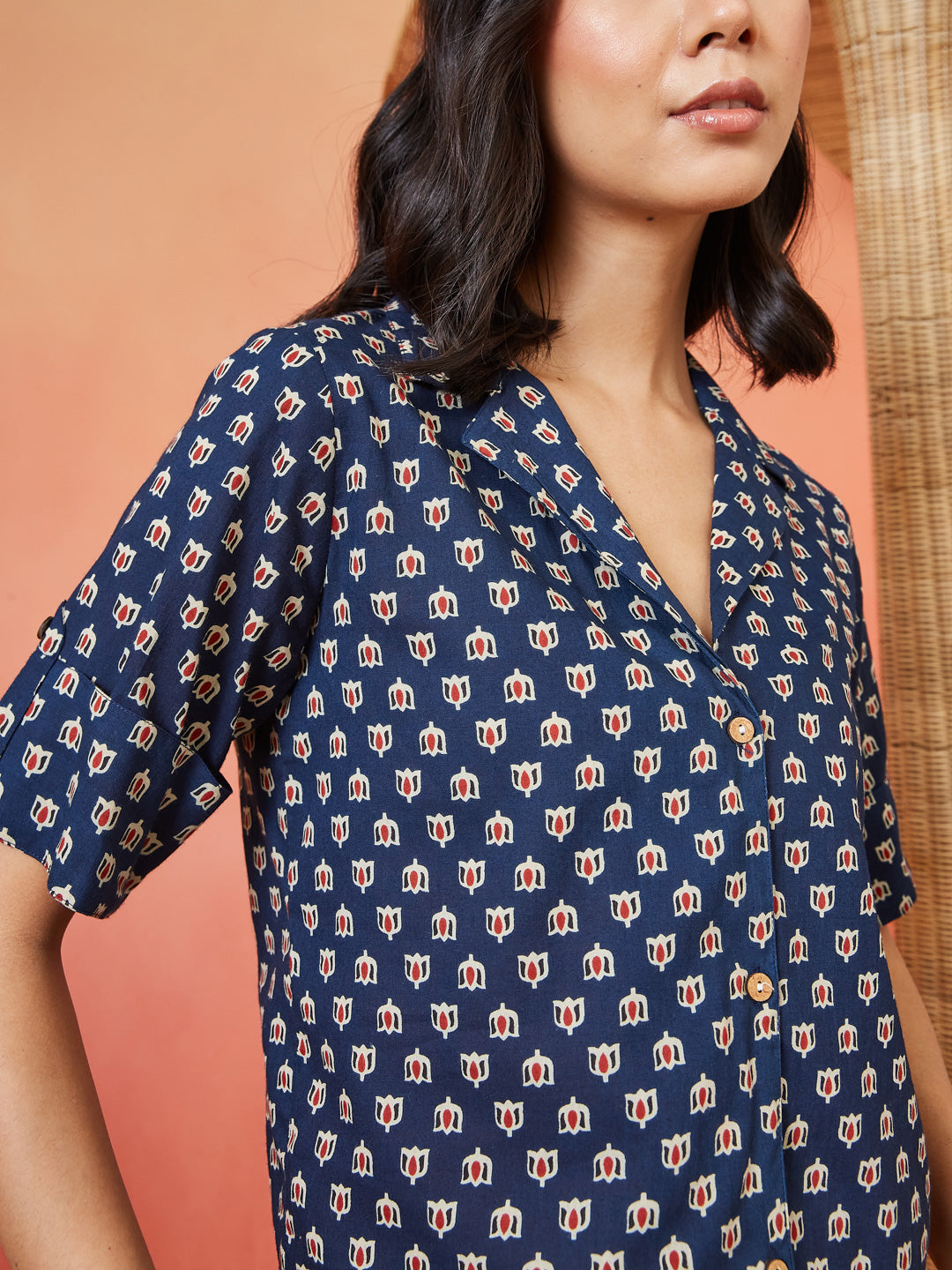 Women's Floral Printed Cotton Shirt Style Top