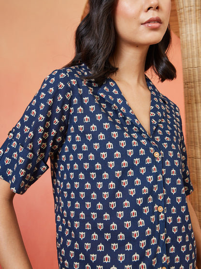 Women's Floral Printed Cotton Shirt Style Top