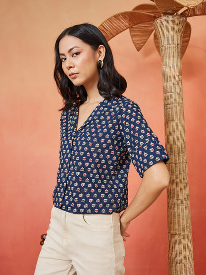 Women's Floral Printed Cotton Shirt Style Top