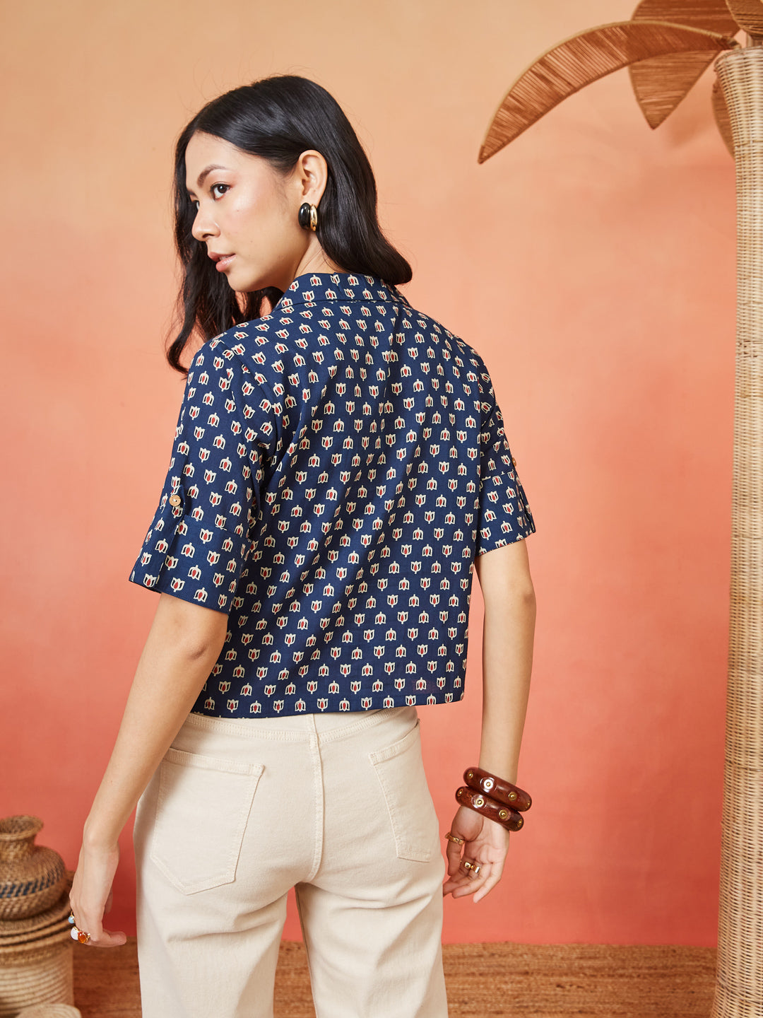 Women's Floral Printed Cotton Shirt Style Top