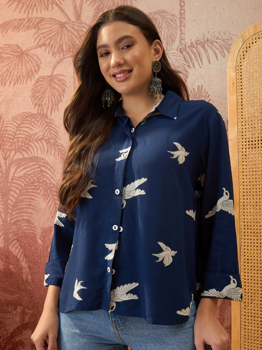Solid Printed Rayon High-Low Shirt