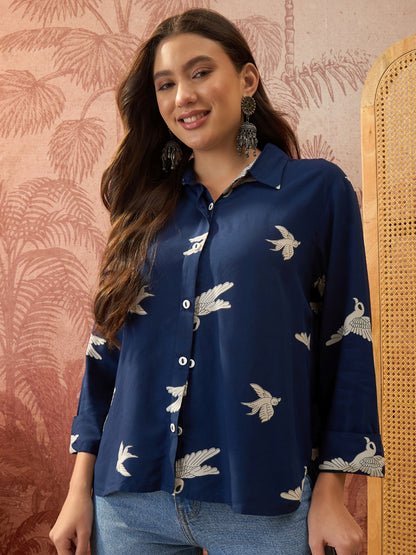 Solid Printed Rayon High-Low Shirt
