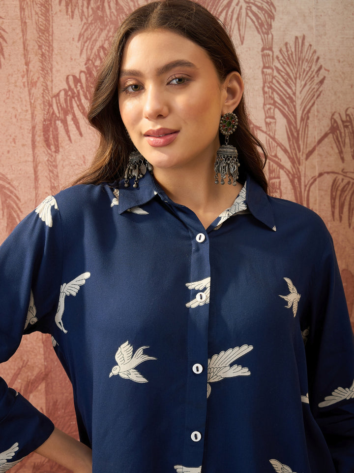 Solid Printed Rayon High-Low Shirt