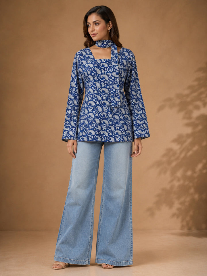 Paisley Printed Cotton Straight Top