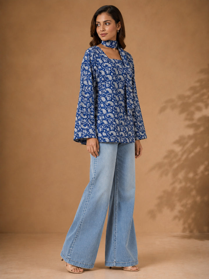 Paisley Printed Cotton Straight Top